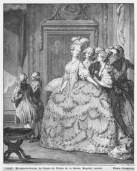 La signora al Palais de la Reine, inciso da Pietro Antonio Martini (1739-97) 1777